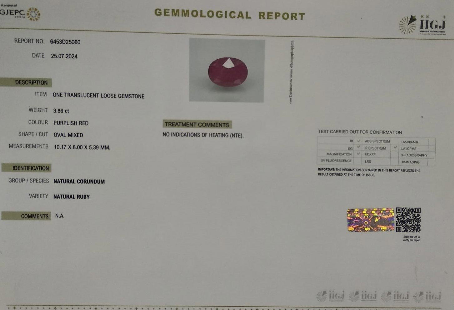 RUB7098 4 4 RUBY 3.86 Ct.
