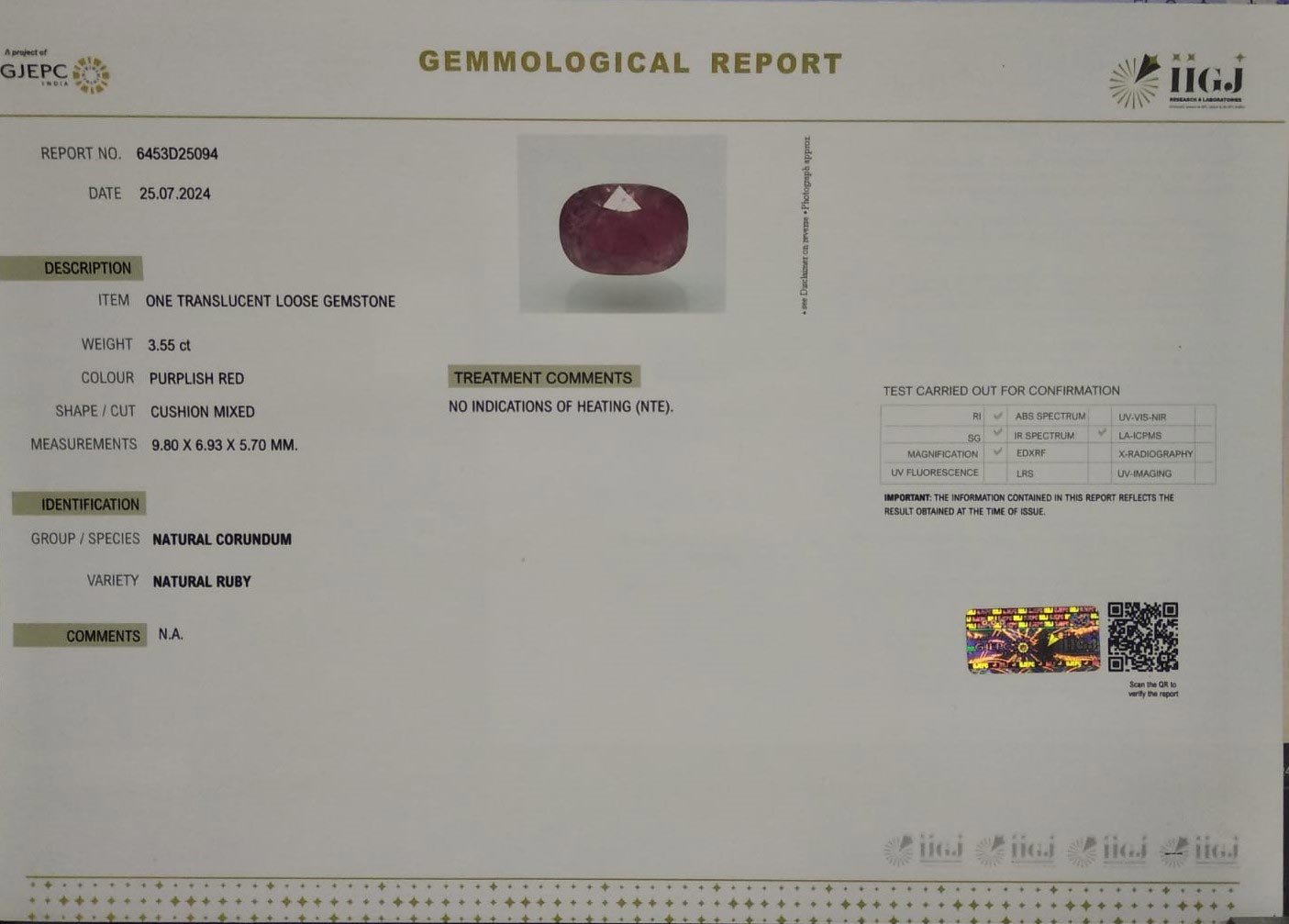 RUB7127 4 RUBY 3.55 Ct.