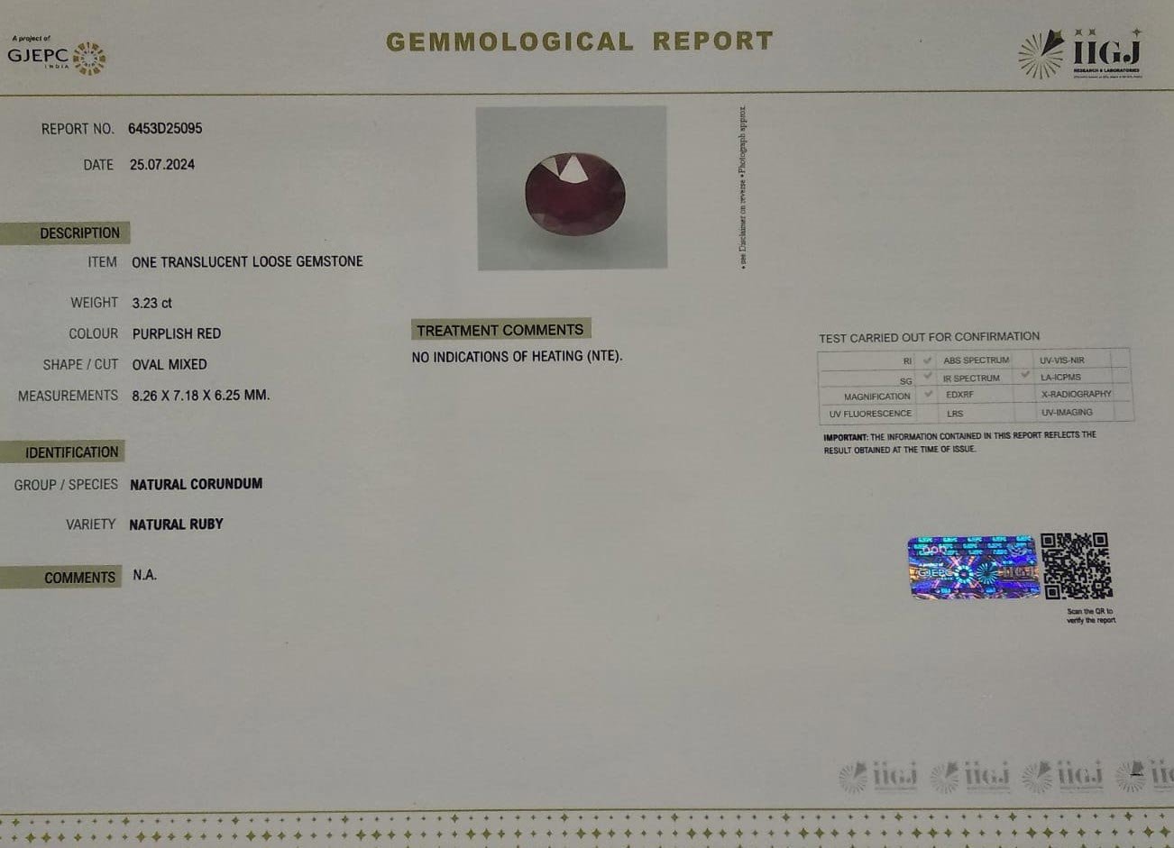 RUB7128 4 RUBY 3.23 Ct.