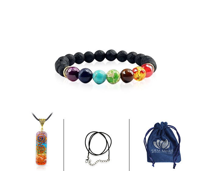 Combo of 7 Chakra Lava bracelet with 7 Chakra Orgonite Pendant