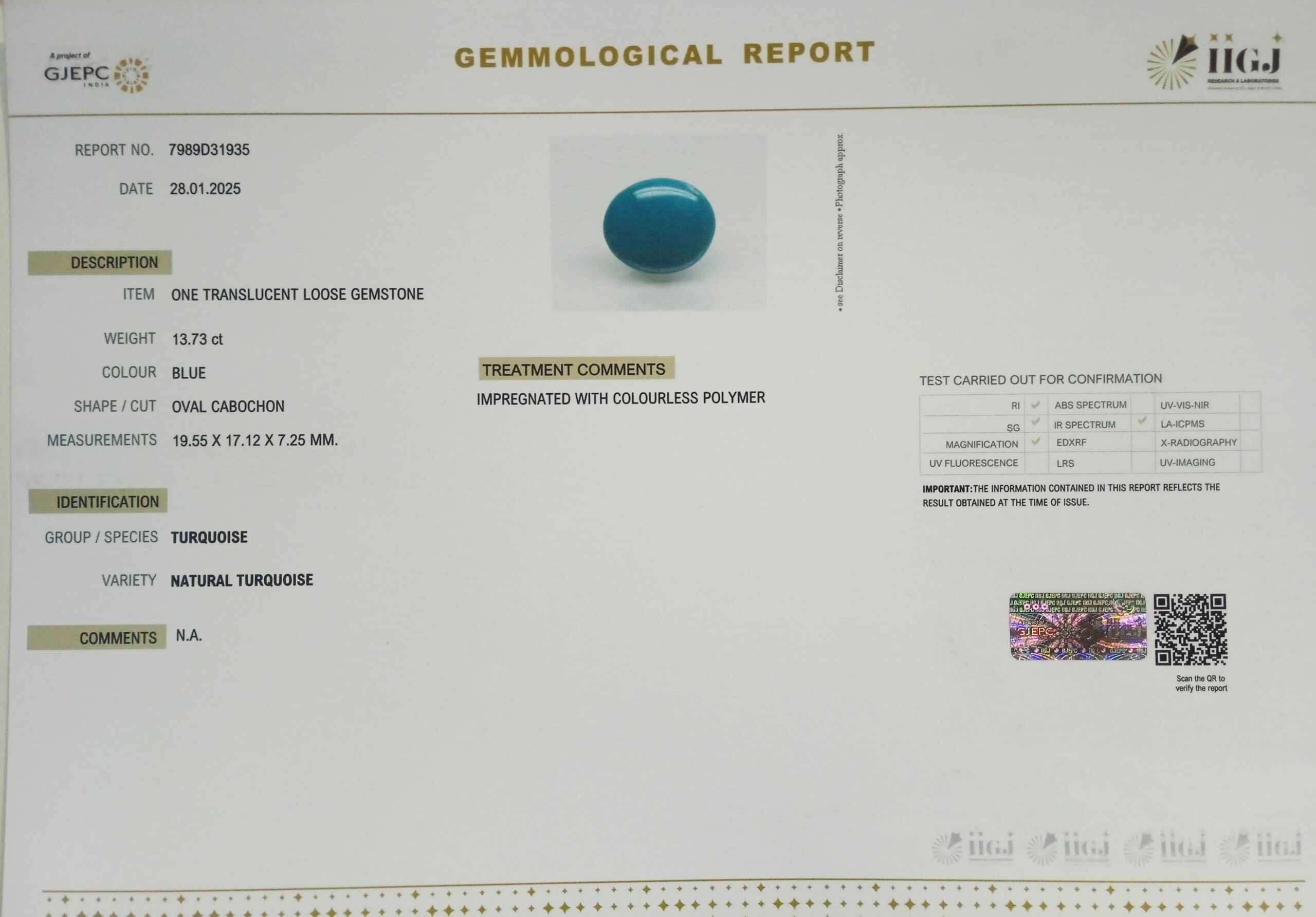 2598 1 scaled Turquoise 13.73 Ct.