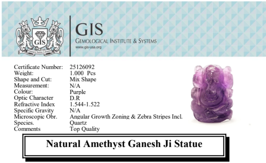 AMTGS FX Natural Amethyst Ganesh Ji Statue