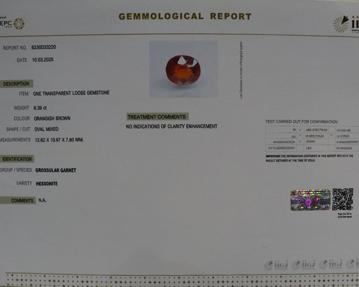 Hessonite 8.39 Ct.