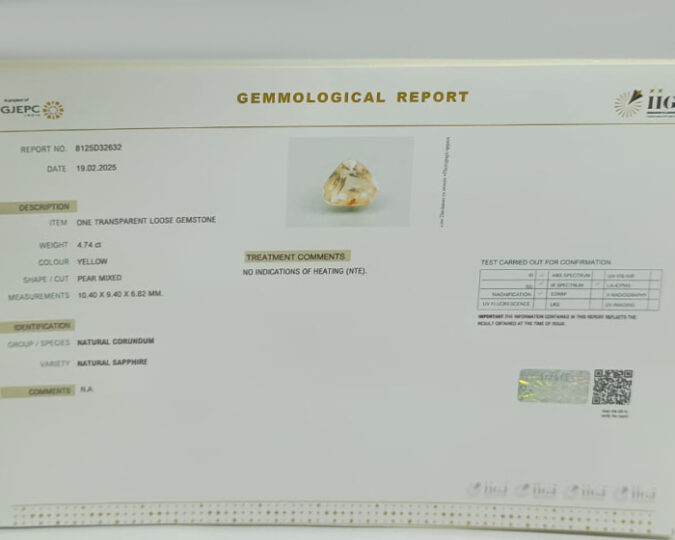 Yellow Sapphire 4.74 Ct.