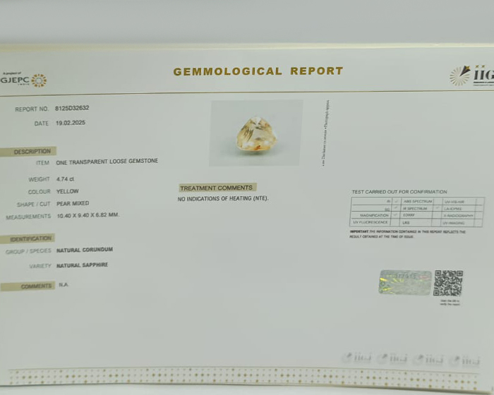 Yellow Sapphire 4.74 Ct.