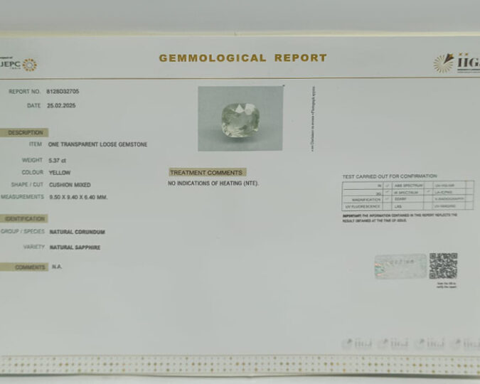 Yellow Sapphire 5.37 Ct.