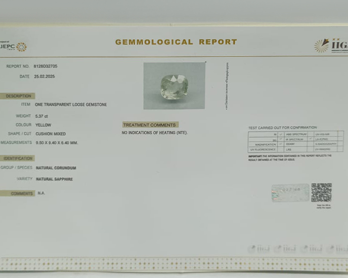 Yellow Sapphire 5.37 Ct.