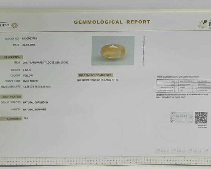 Yellow Sapphire 7.52 Ct.