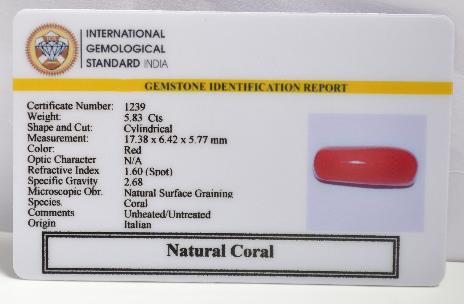 CRLG6004 1 CORAL 5.83 Ct.