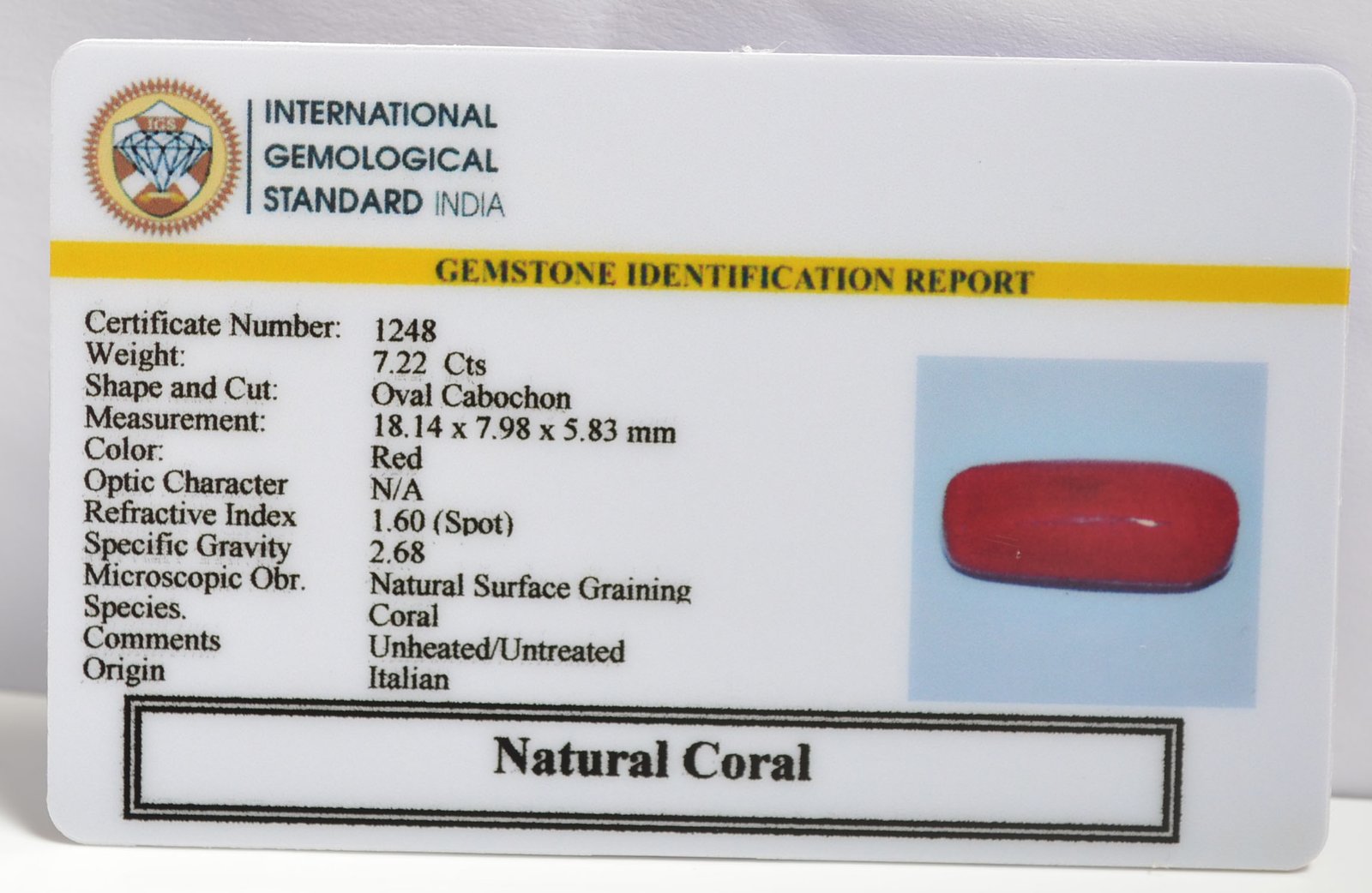 CRLG6008 1 CORAL 7.22 Ct.