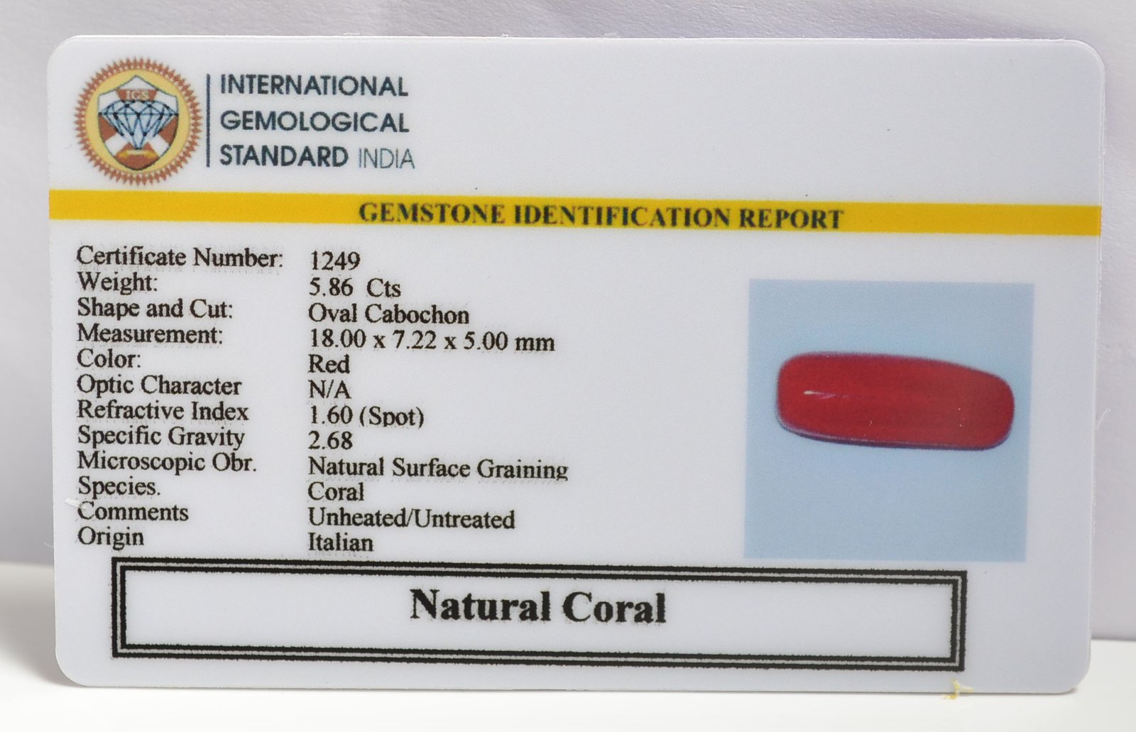 CRLG6009 1 CORAL 5.86 Ct.