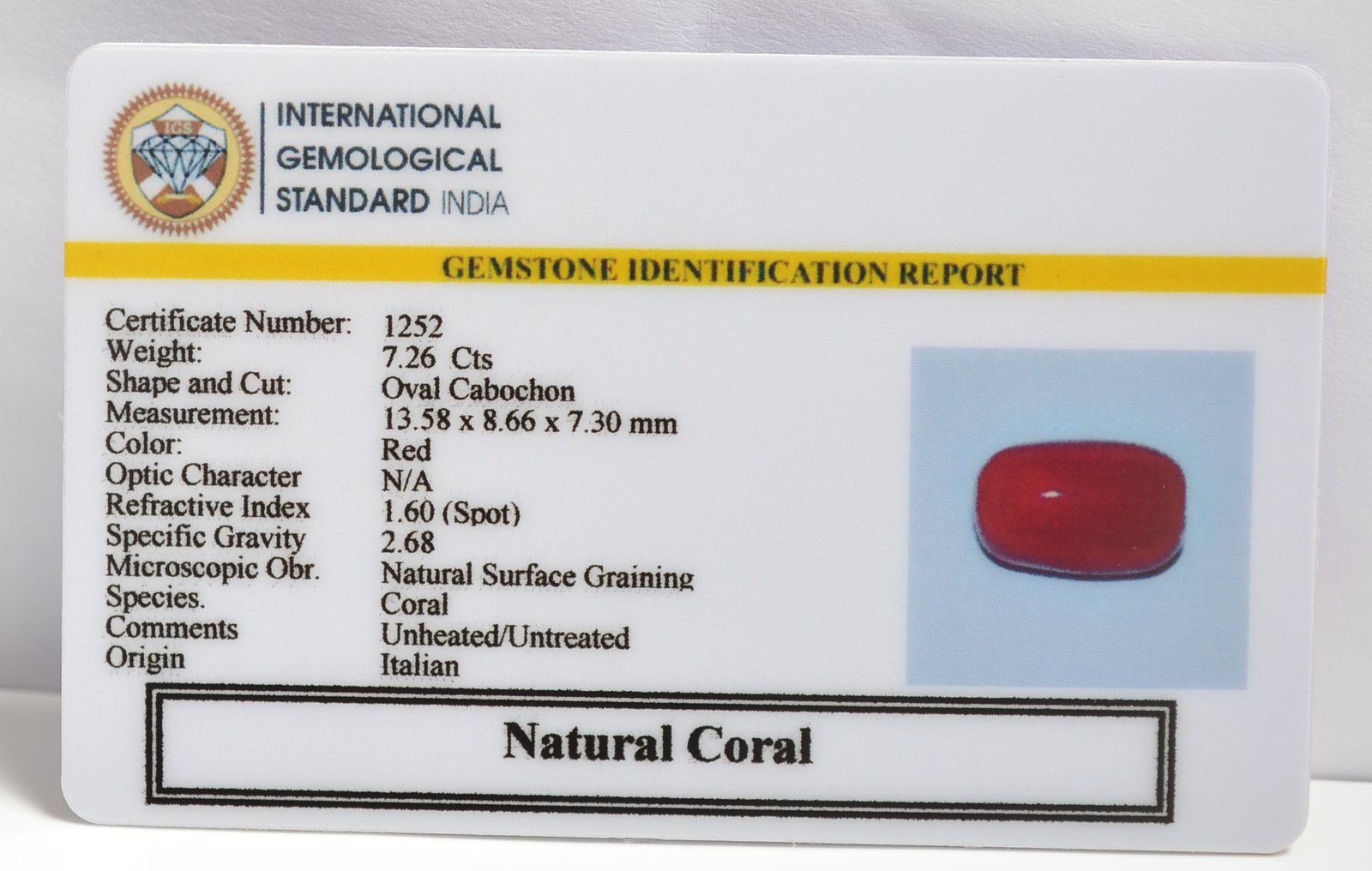 CRLG6010 1 CORAL 7.26 Ct.