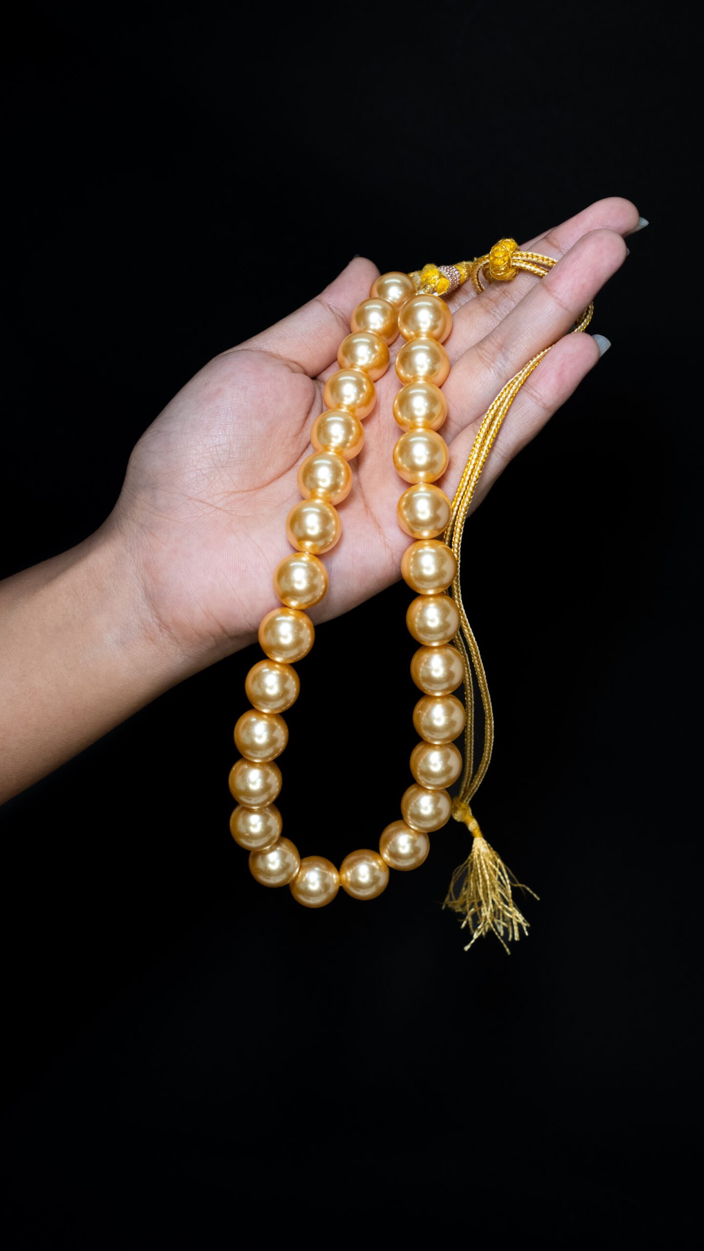 DSC03872 scaled Royal Golden Pearl Mala High Quality Shell Pearl Mala