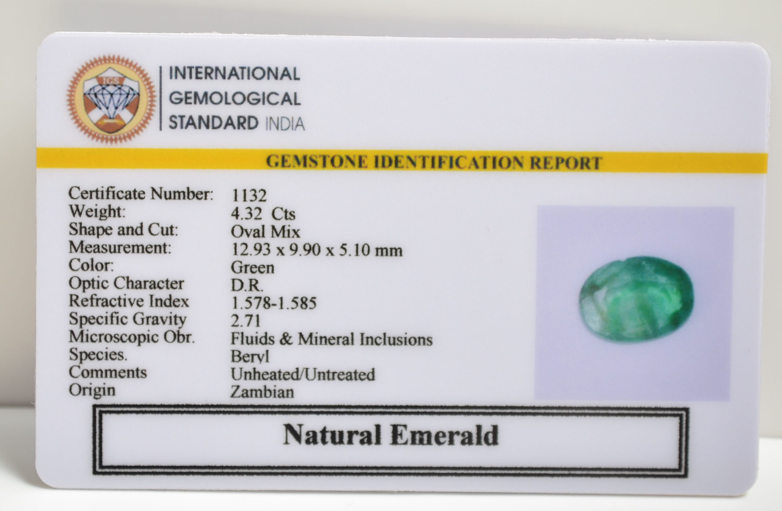 EMERALD 4.32 Ct. EMERALD 4.32 Ct.