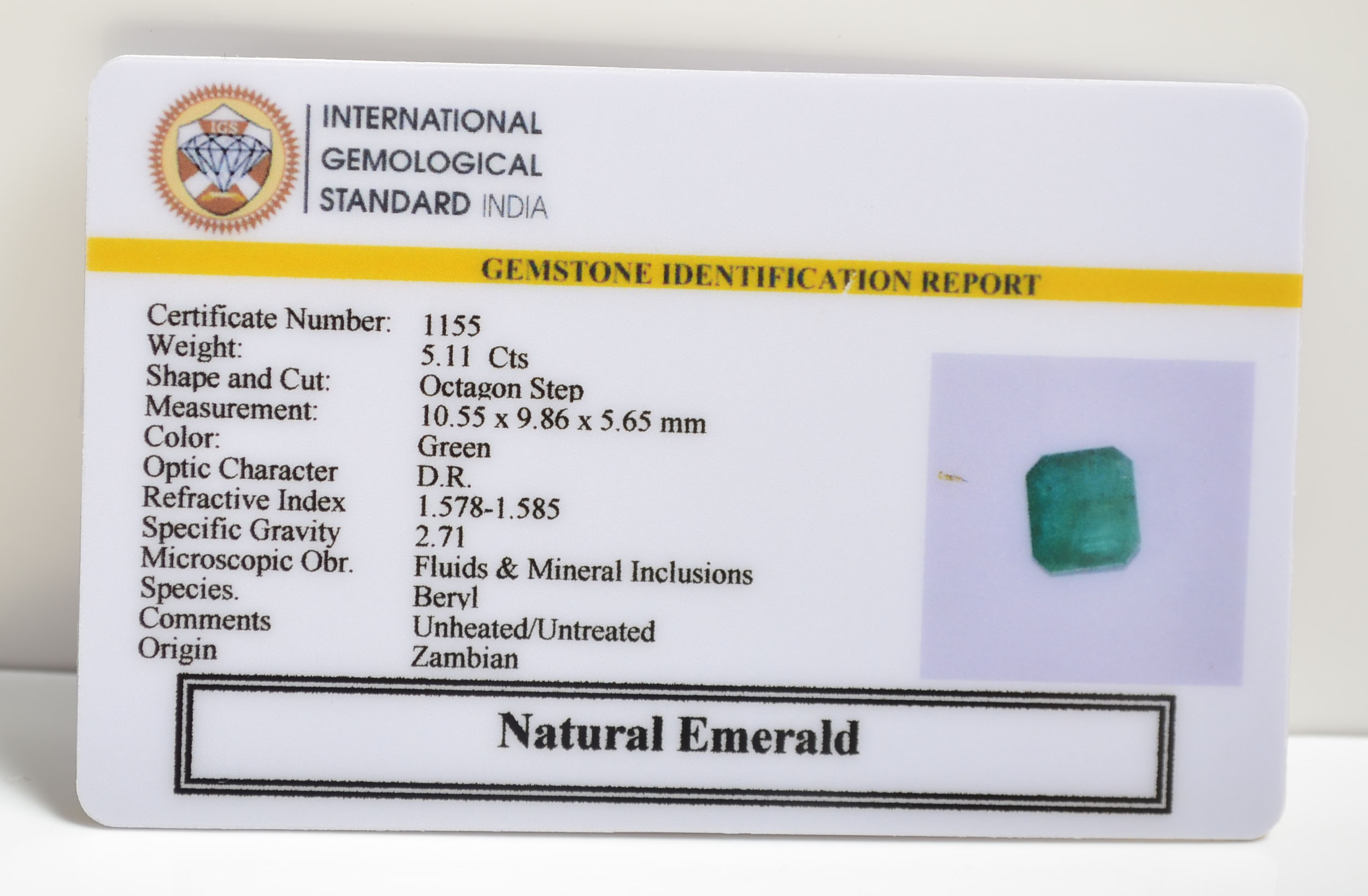 EMERALD 5.11 Ct. 3 EMRD21012 2 EMERALD 5.11 Ct.