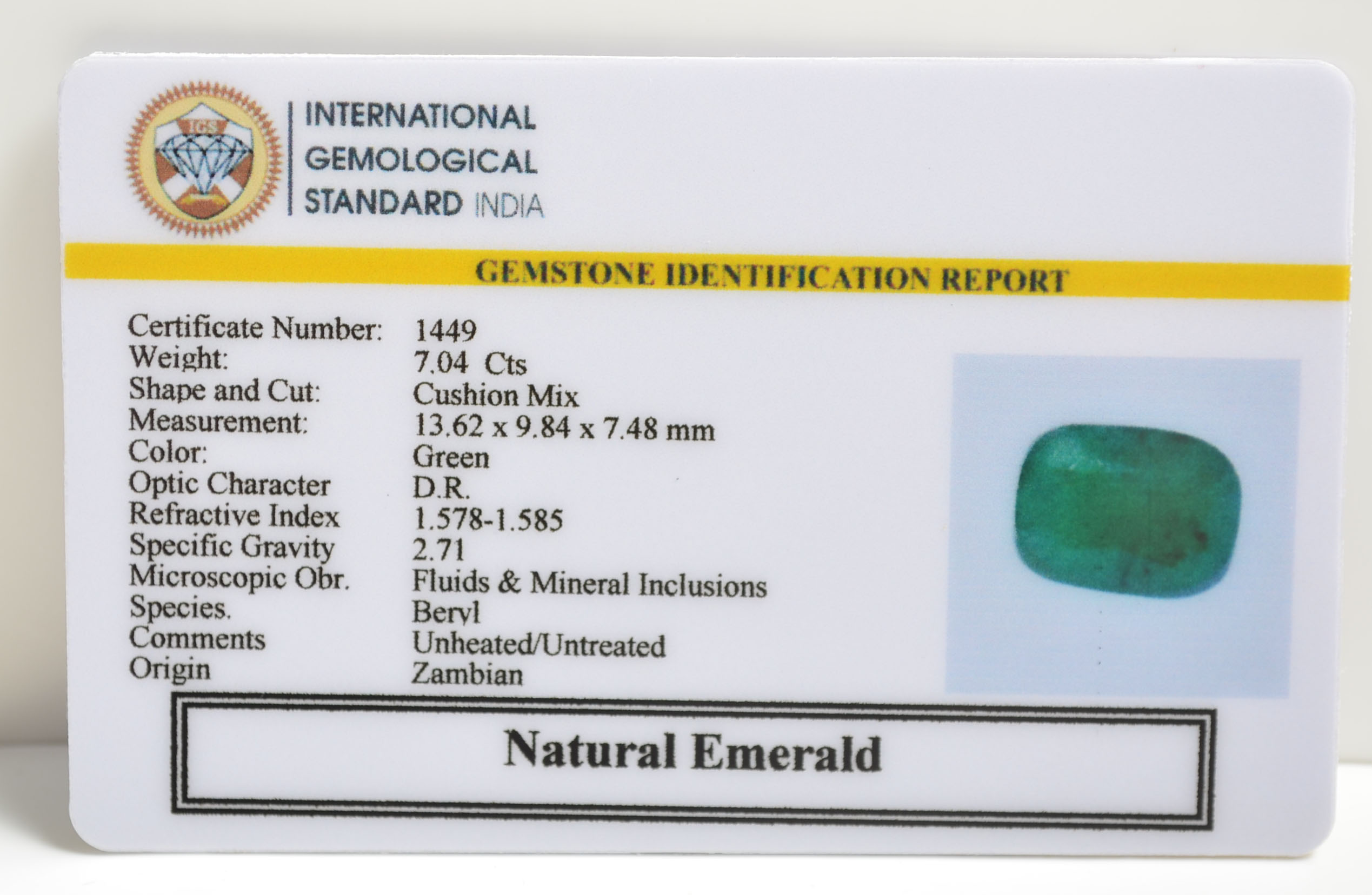EMERALD 7.04 Ct. EMERALD 7.04 Ct.