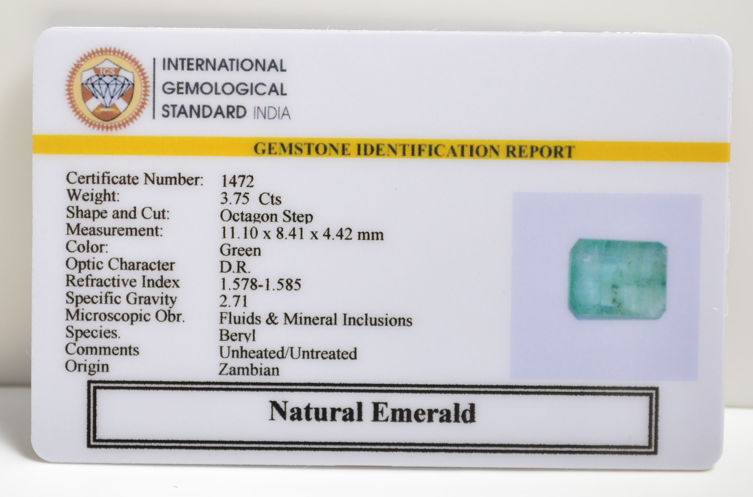 EMERALD 3.75 Ct. 3 EMRD21164 2 EMERALD 3.75 Ct.