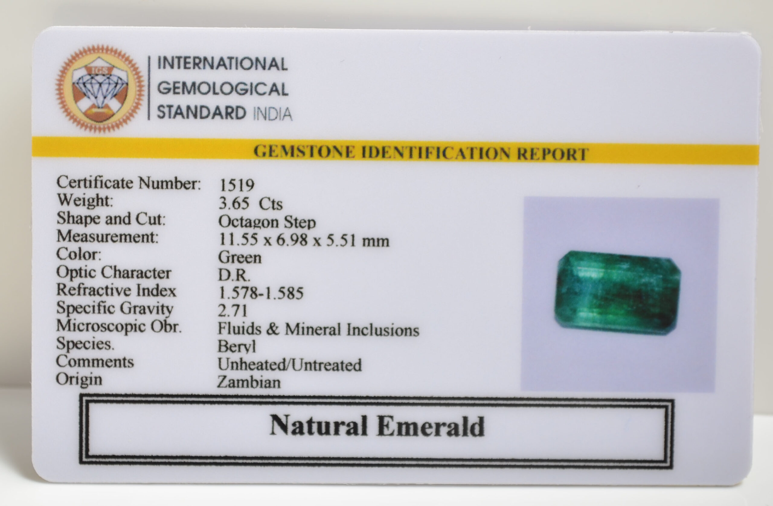 EMERALD 3.65 Ct.