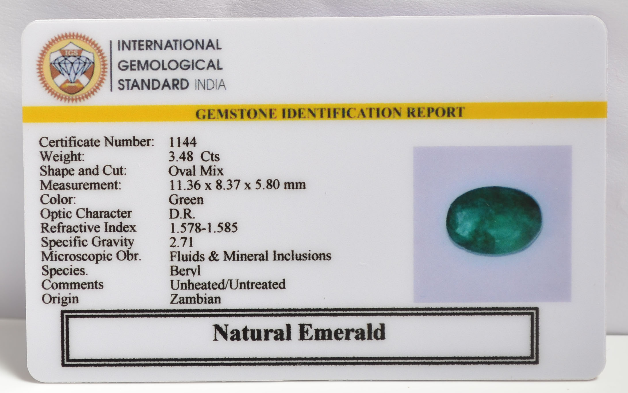 EMERALD 3.48 Ct. 3 EMRG20212 1 1 EMERALD 3.48 Ct.