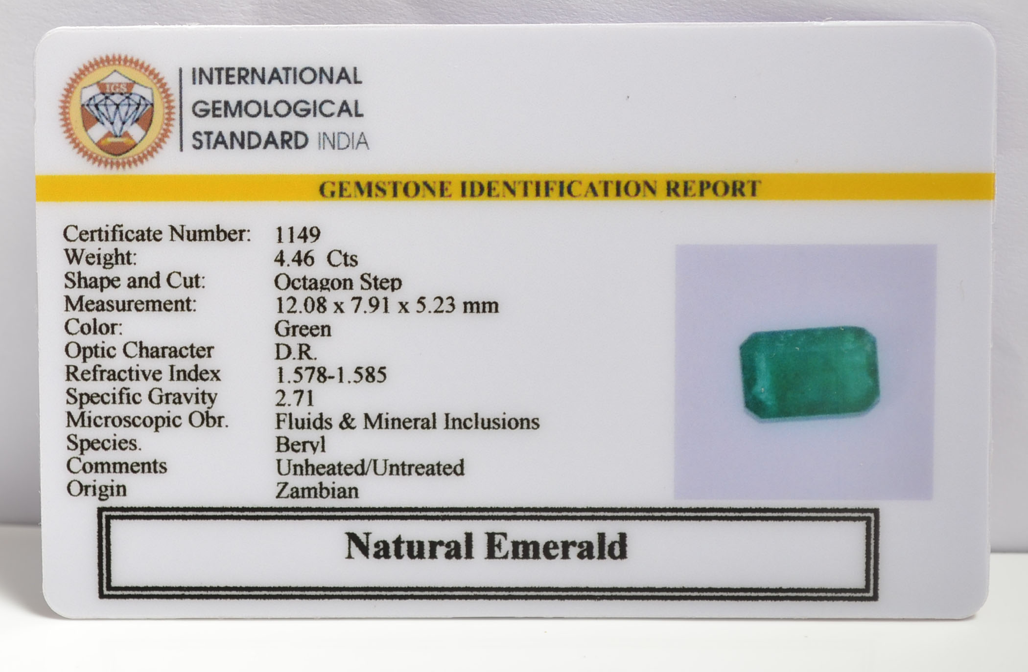 EMERALD 4.46 Ct. EMERALD 4.46 Ct.