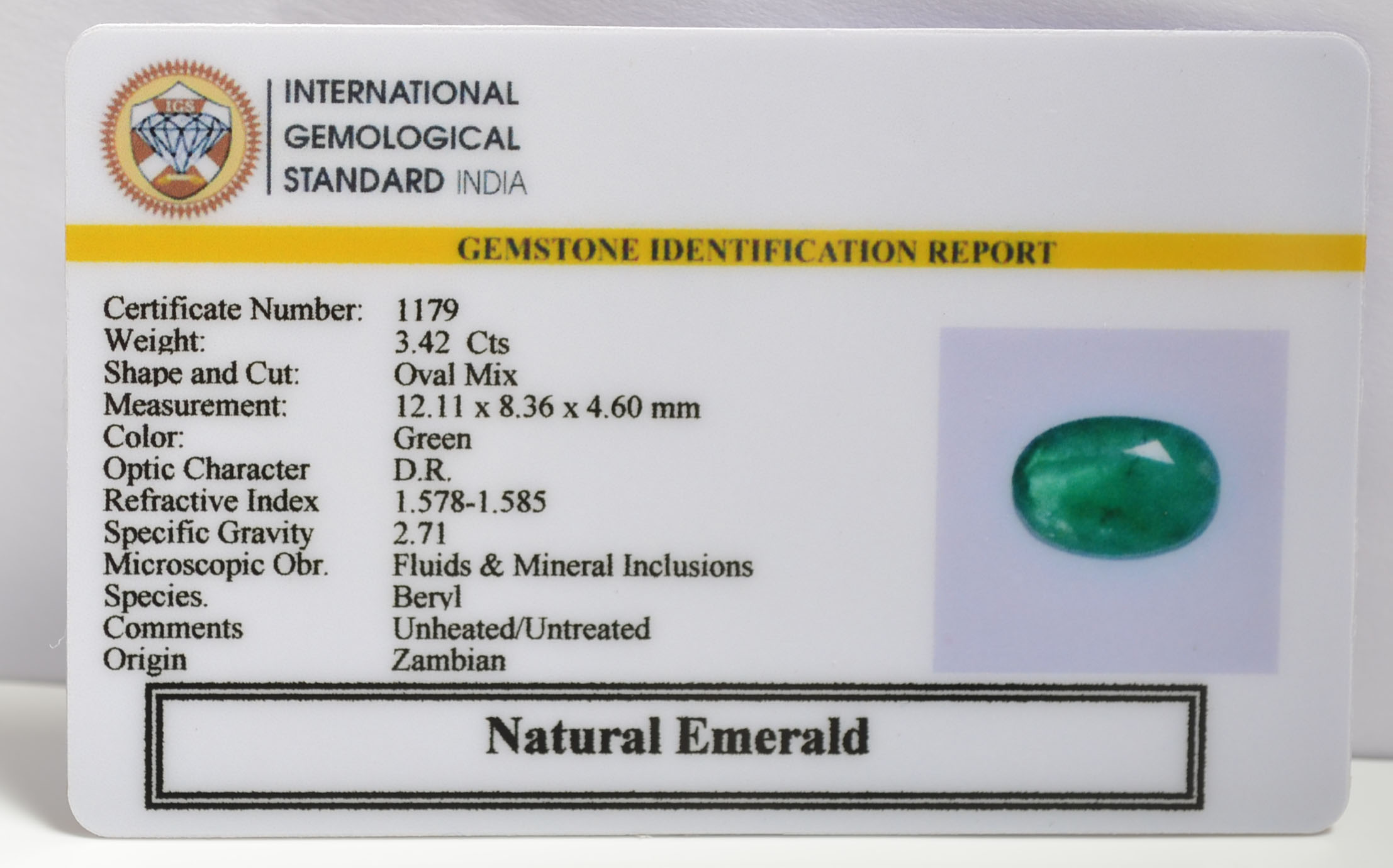 EMERALD 3.42 Ct. 3 EMRG20221 1 1 EMERALD 3.42 Ct.