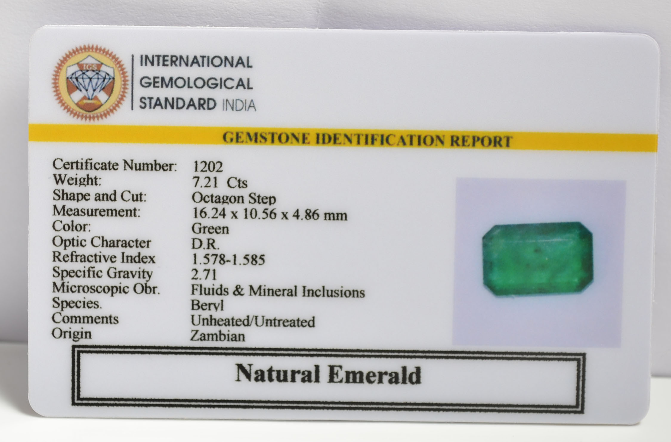 EMERALD 7.21 Ct. 3 EMRG20228 1 1 EMERALD 7.21 Ct.