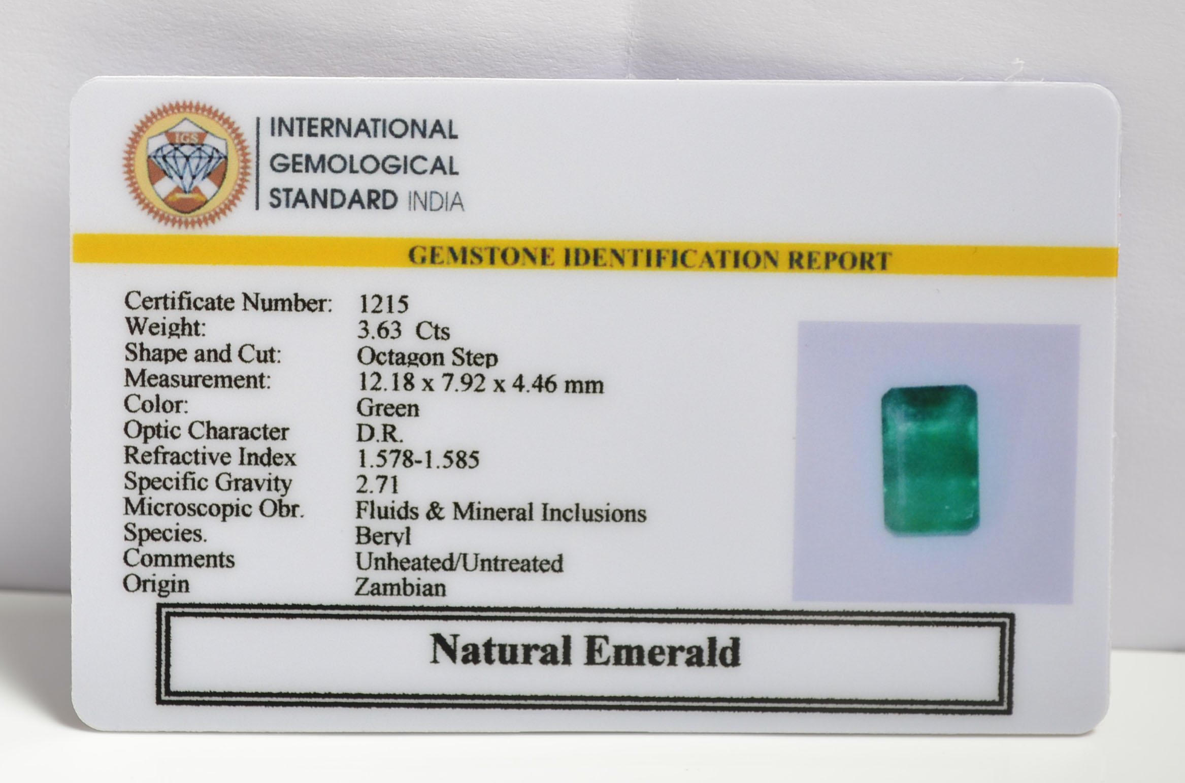 EMERALD 3.63 Ct. 3 EMRG20233 1 1 EMERALD 3.63 Ct.