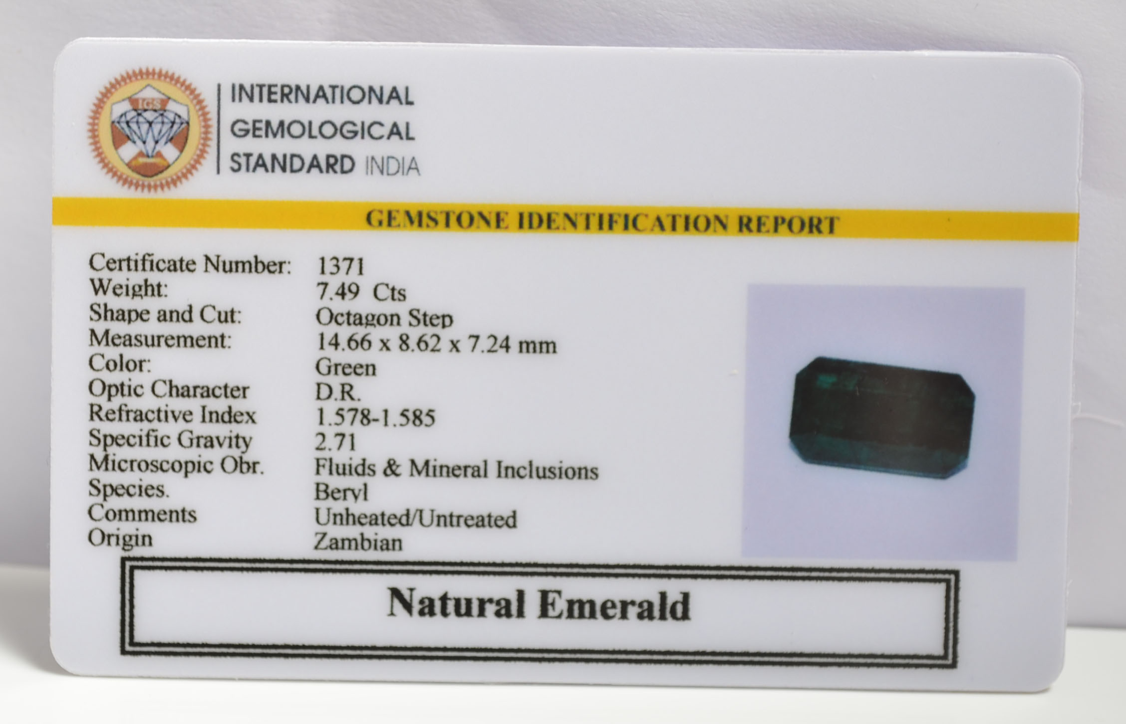 EMRG20256 1 1 EMERALD 7.49 Ct.