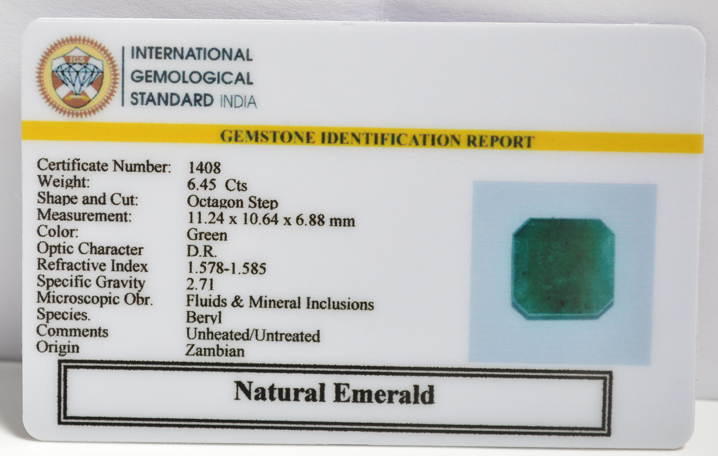 EMERALD 6.45 Ct. EMERALD 6.45 Ct.