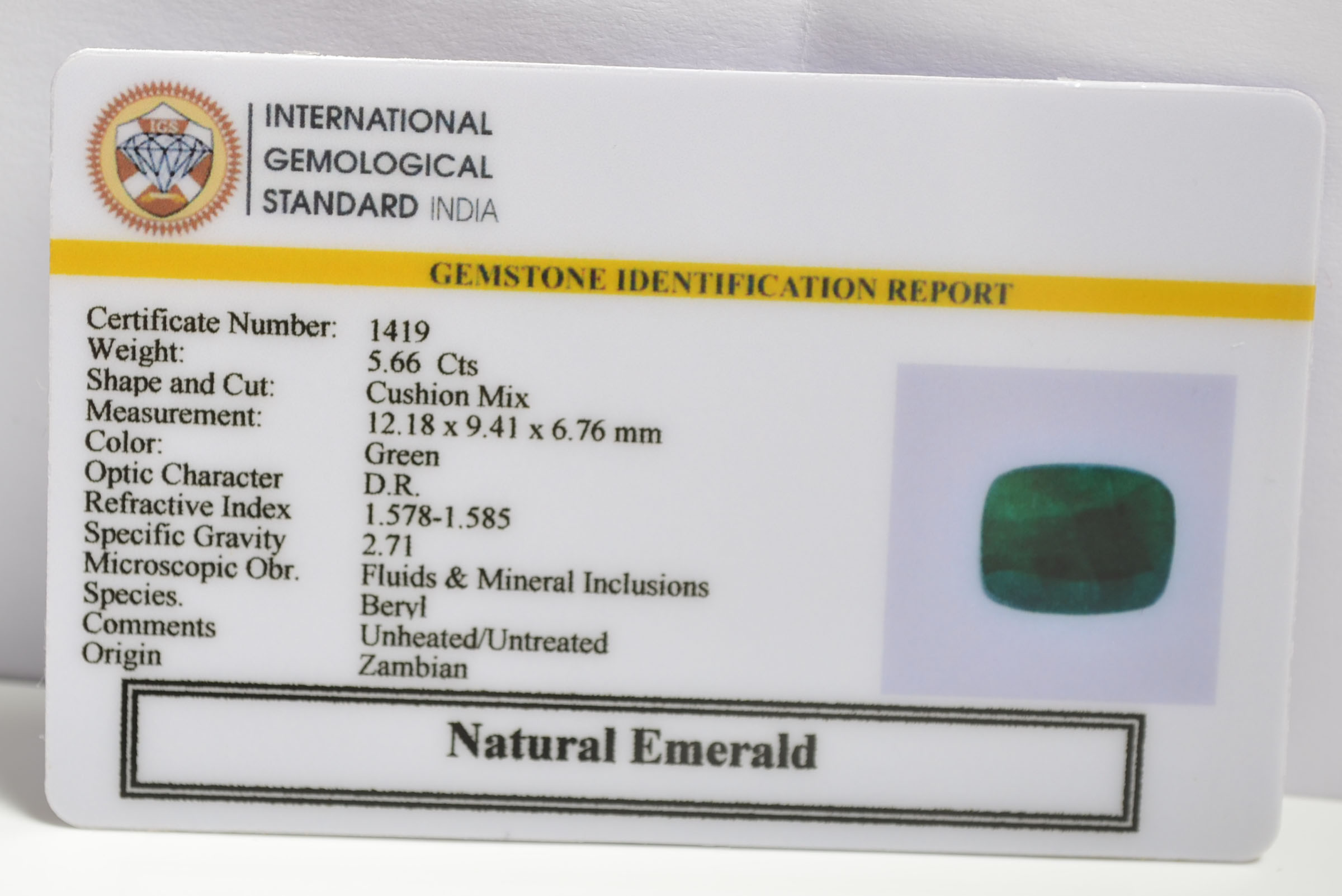 EMERALD 5.66 Ct. 3 EMRG20269 1 1 EMERALD 5.66 Ct.