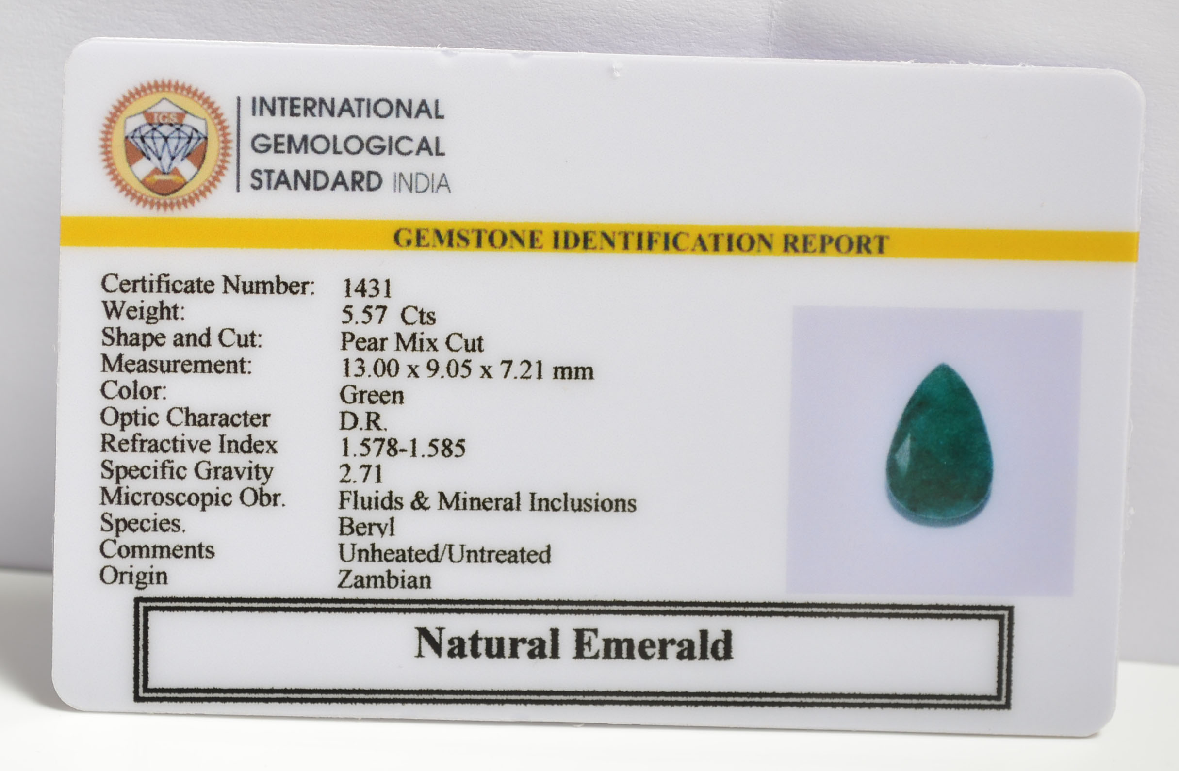 EMERALD 5.57 Ct. 3 EMRG20271 1 1 EMERALD 5.57 Ct.