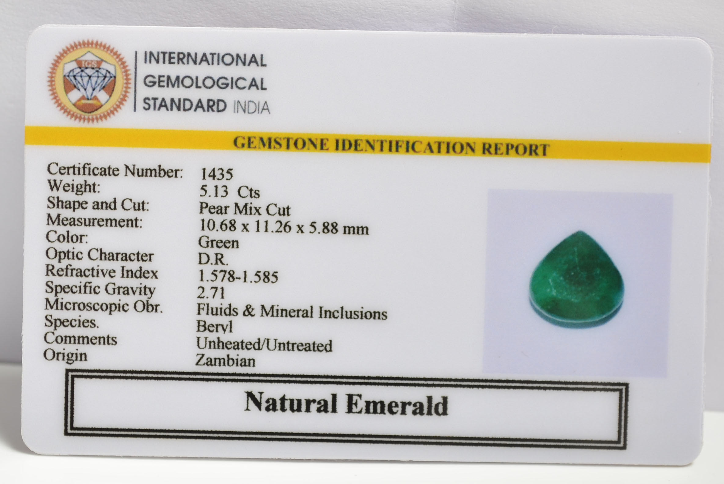 EMERALD 5.13 Ct. 3 EMRG20272 1 1 EMERALD 5.13 Ct.