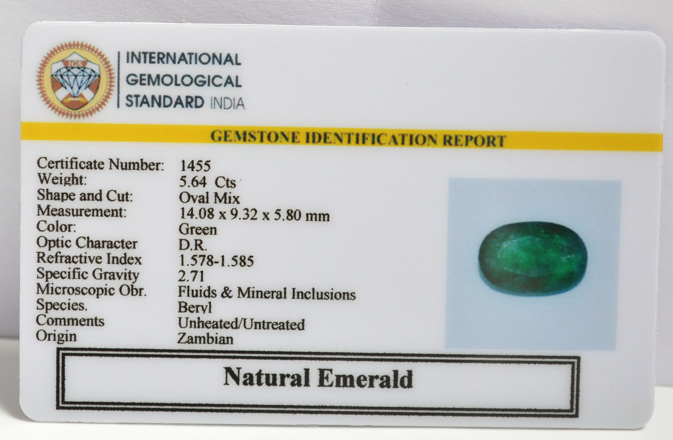 EMERALD 5.64 Ct. EMERALD 5.64 Ct.