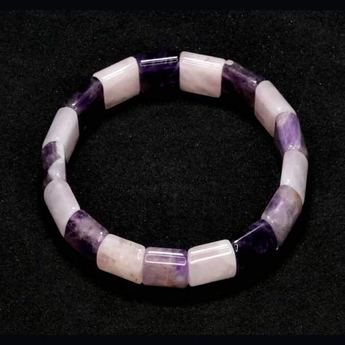 Rose Amethyst Thick Bracelet a Rose Quartz & Amethyst Bracelet