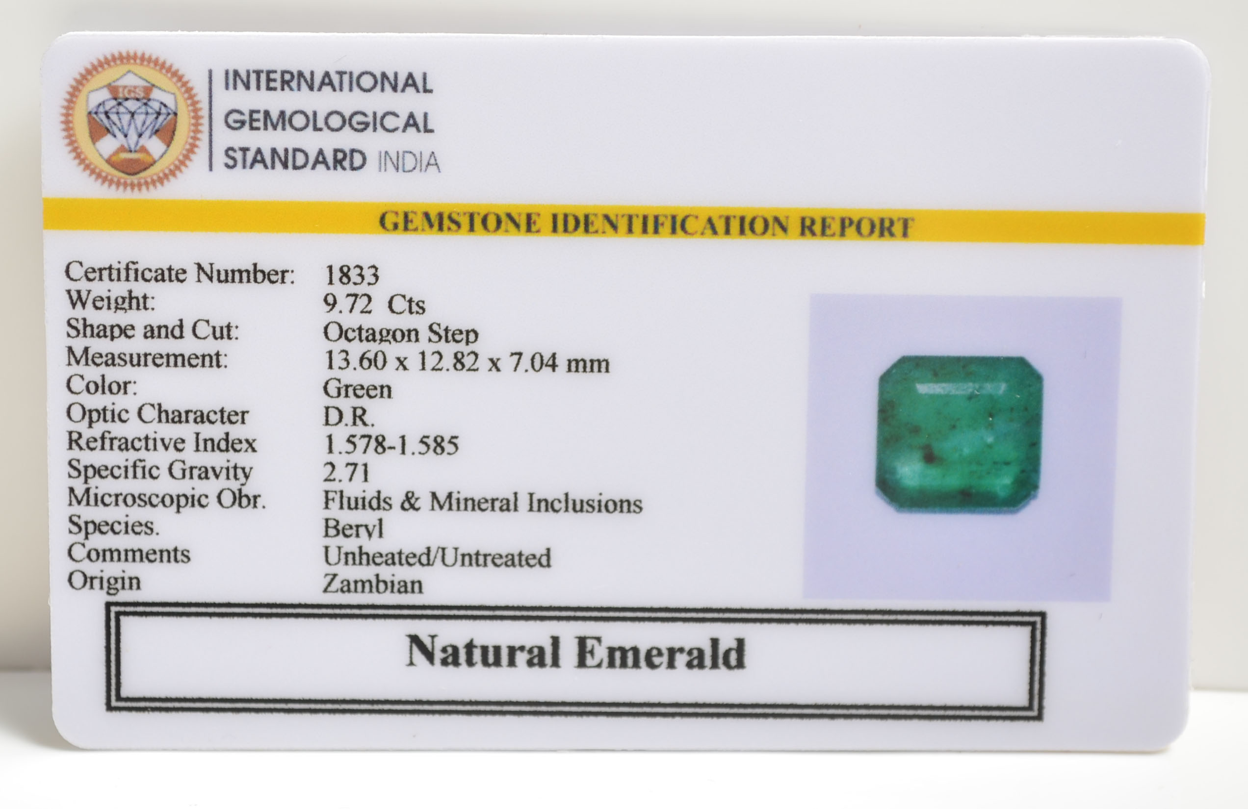 EMERALD 9.72 Ct. 3 EMRD21418 2 EMERALD 9.72 Ct.