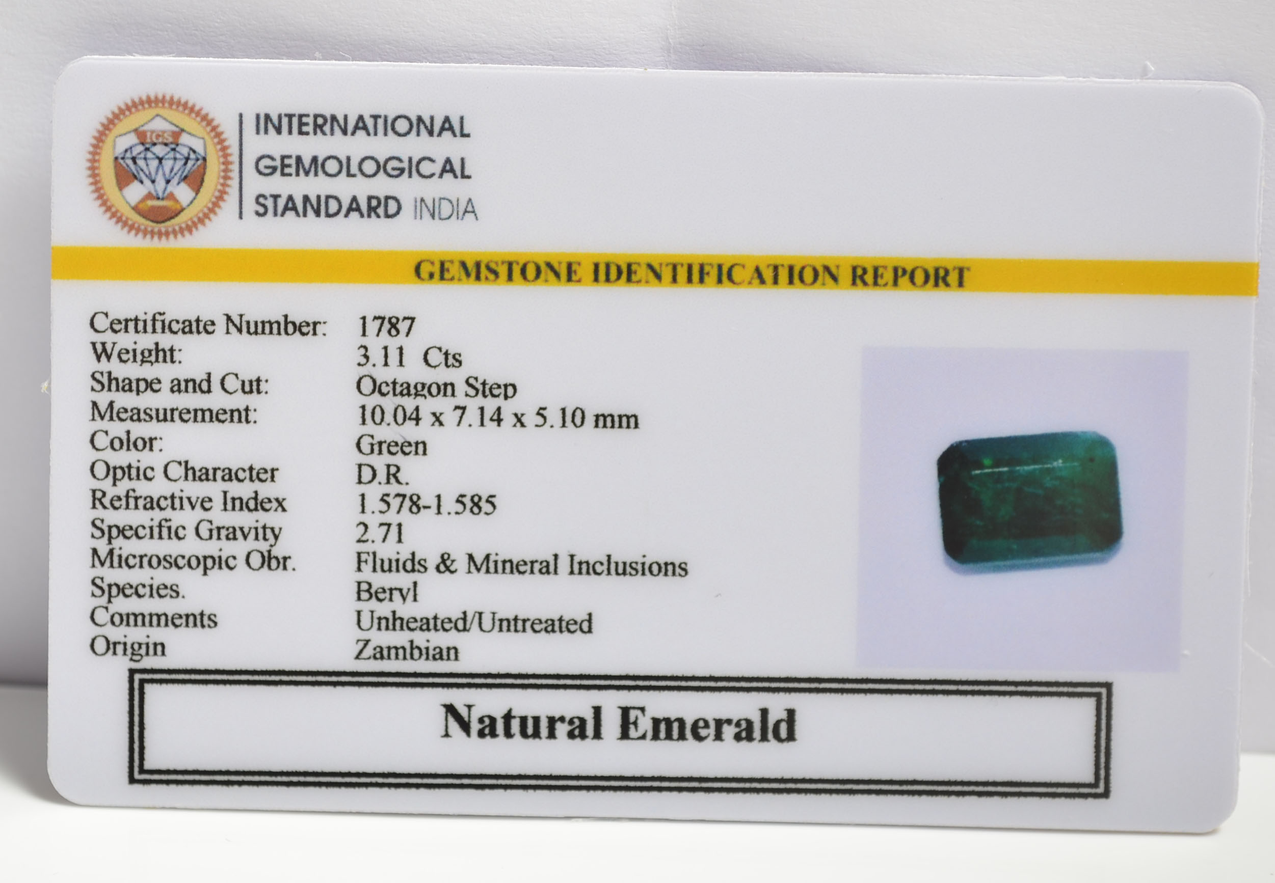 EMRG20396 1 EMERALD 3.11 Ct.