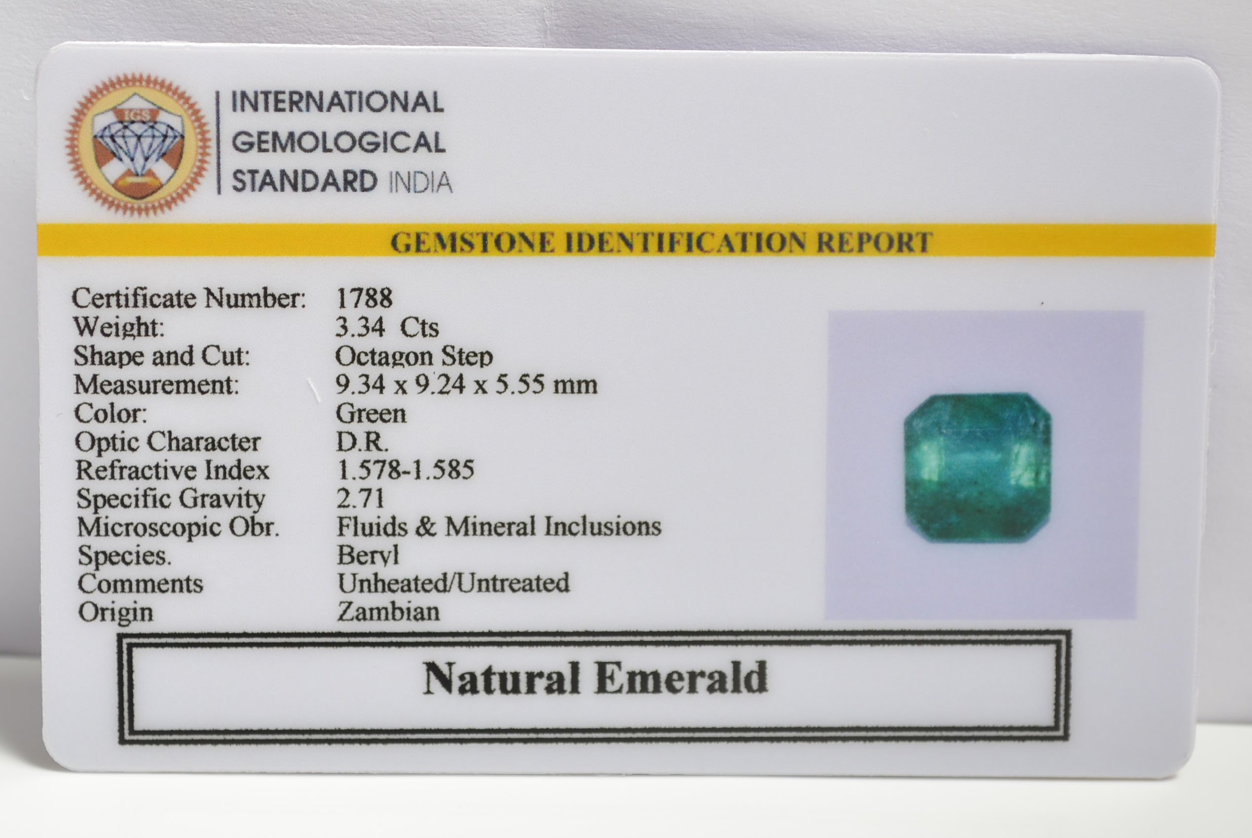 EMRG20397 1 EMERALD 3.34 Ct.