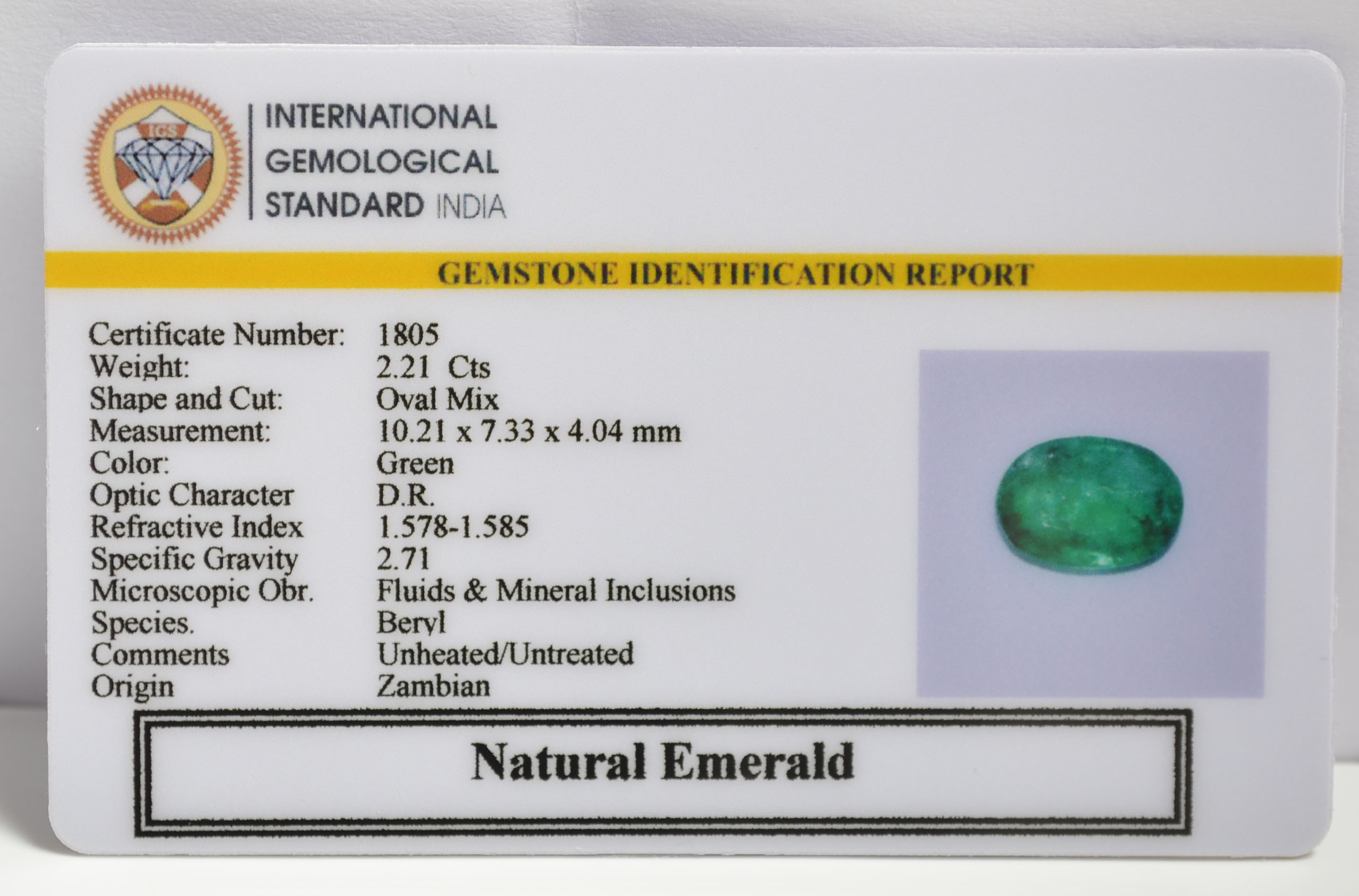 EMRG20405 1 EMERALD 2.21 Ct.