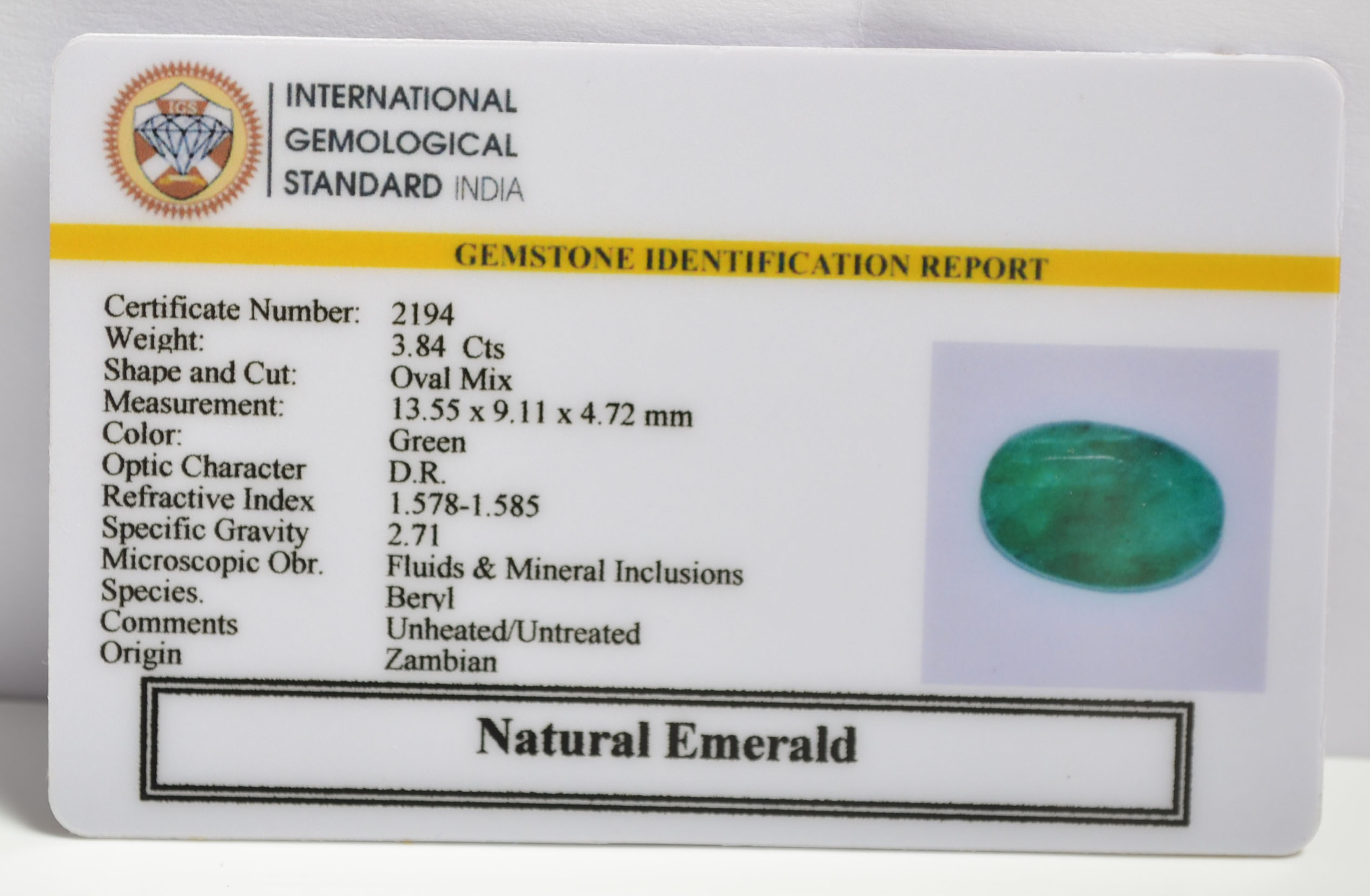 EMRG20456 1 EMERALD 3.84 Ct.