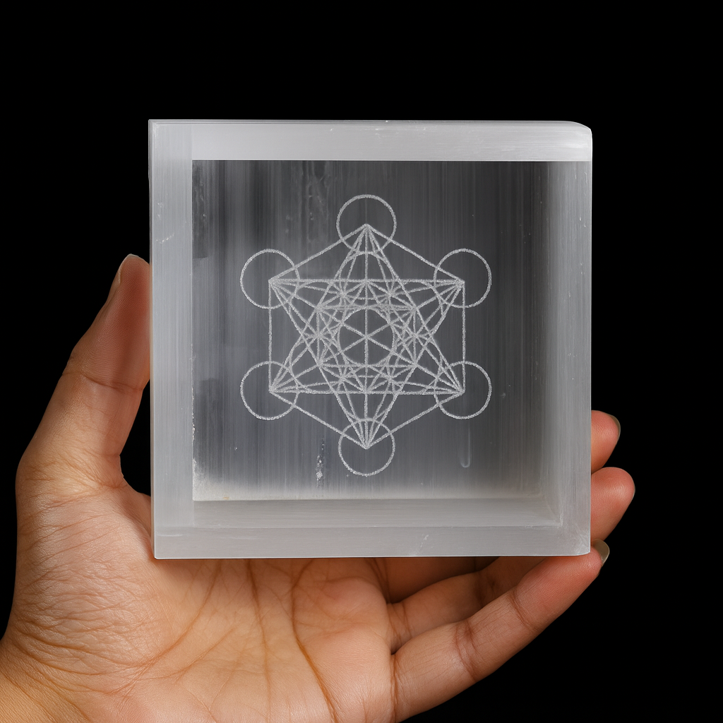 Selenite Tray - Metatron’s Cube 3 Selenite Cube7 Selenite Tray - Metatron’s Cube