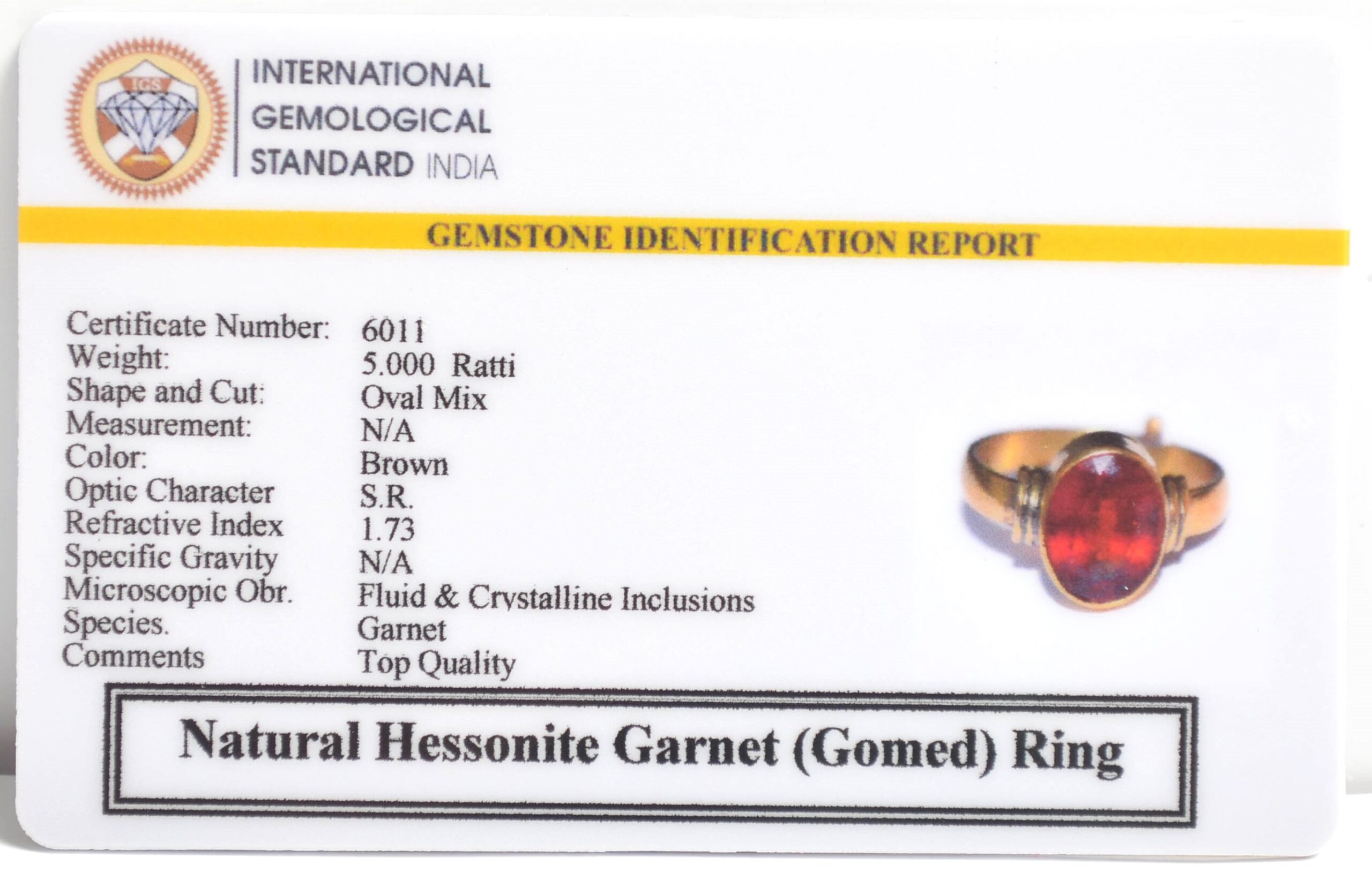 6011 scaled Natural Gomed (Hessonite) Ring (5+ Ratti)
