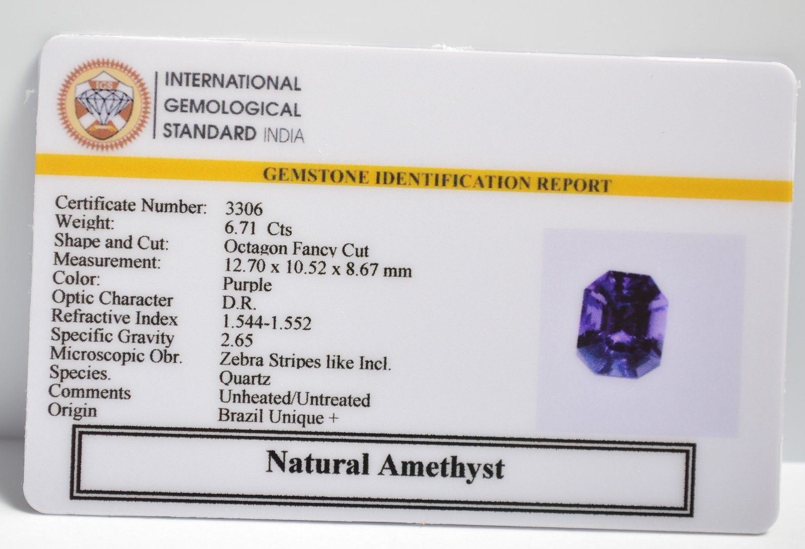 AMETHYST 6.71 Ct. 3 AME1203 2 1 AMETHYST 6.71 Ct.