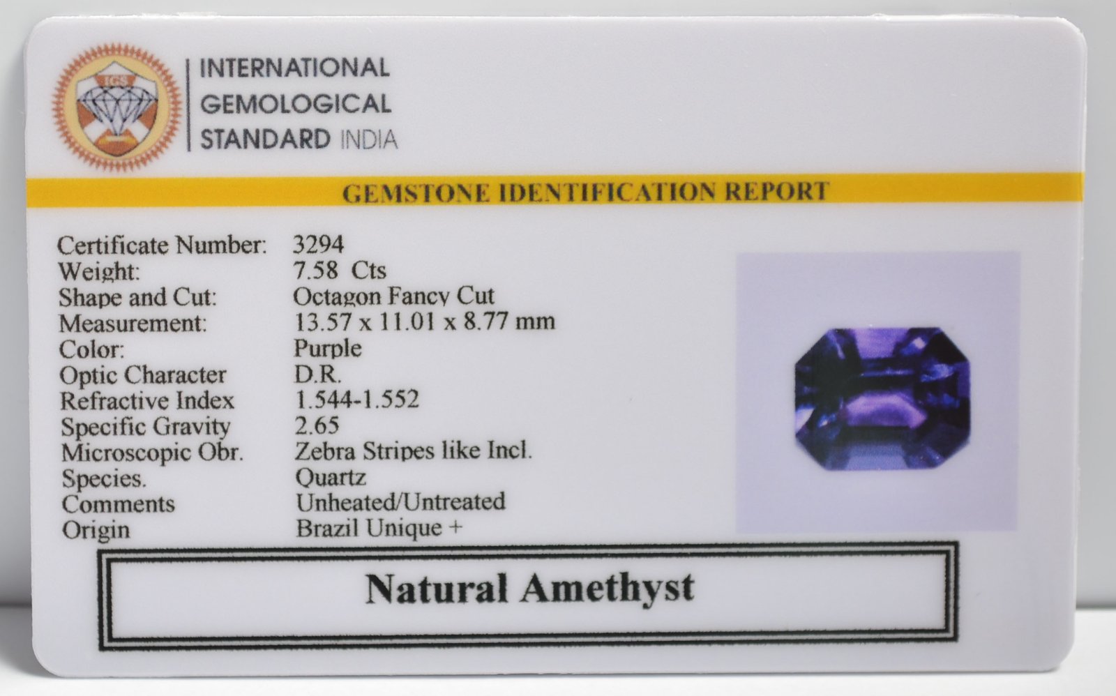 AMETHYST 7.58 Ct. 3 AMEG1141 2 1 AMETHYST 7.58 Ct.