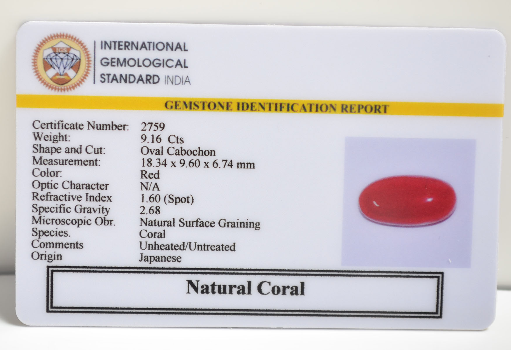 CRL6231 2 CORAL 9.16 Ct.