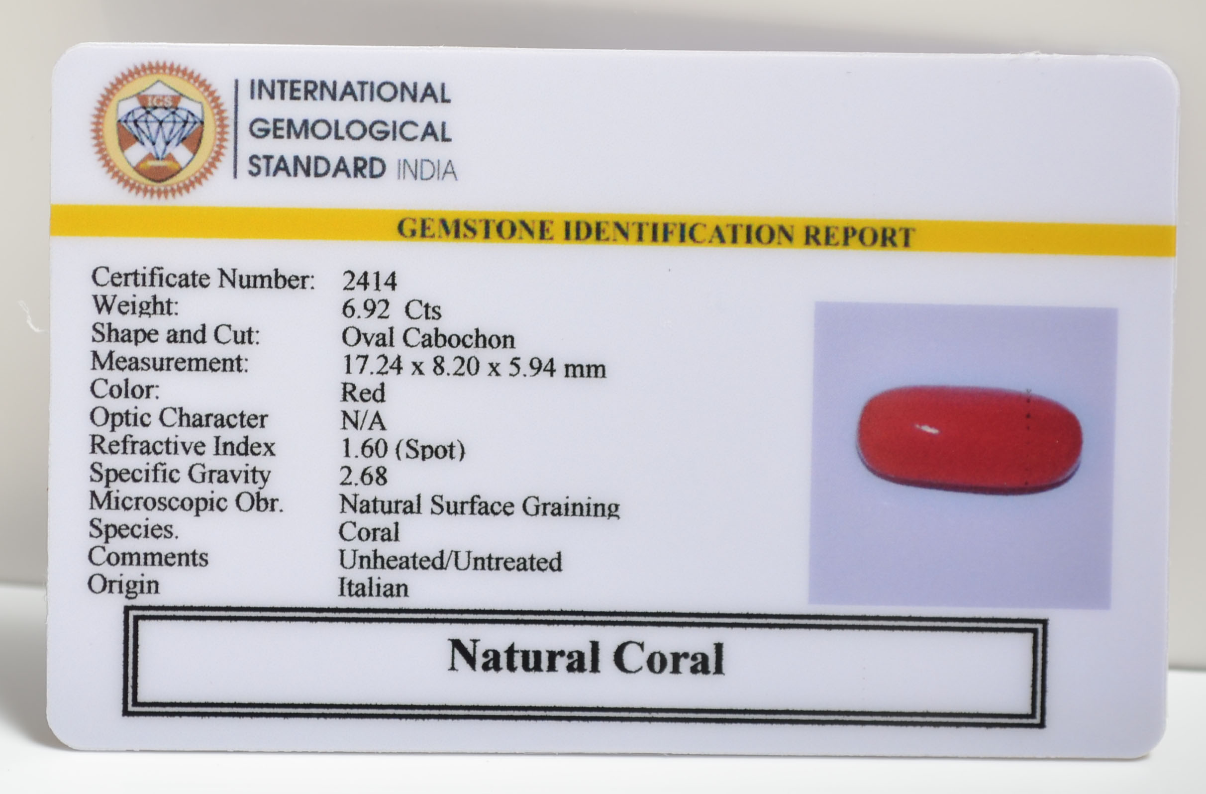 CRLG6078 1 1 CORAL 6.92 Ct.