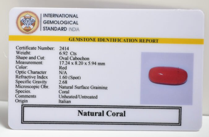 CRLG6078 1 CORAL 6.92 Ct.