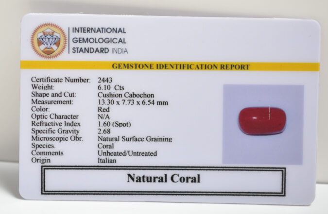 CRLG6085 1 CORAL 6.1 Ct.