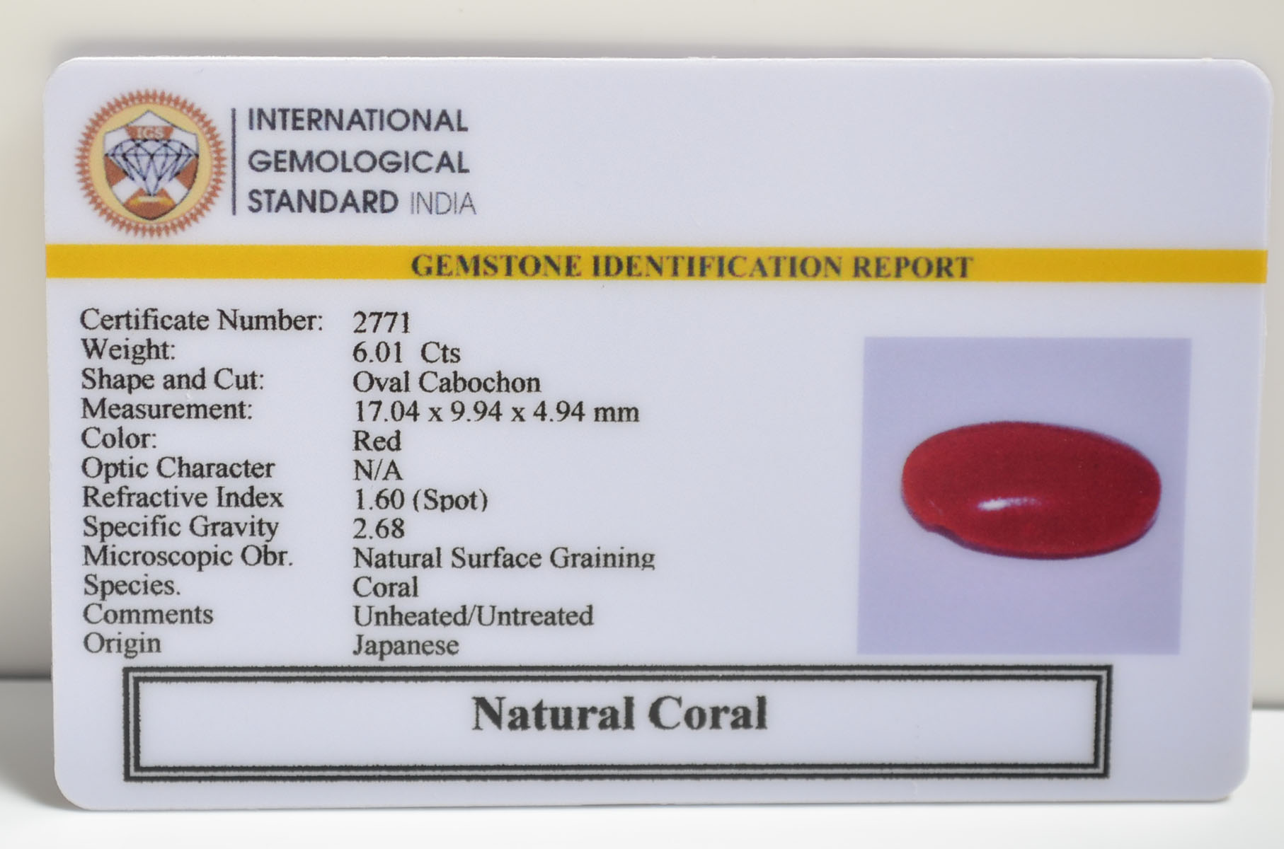 CRLG6090 2 CORAL 6.01 Ct.