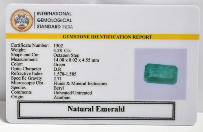 EMRG20290 1 EMERALD 4.58 Ct.