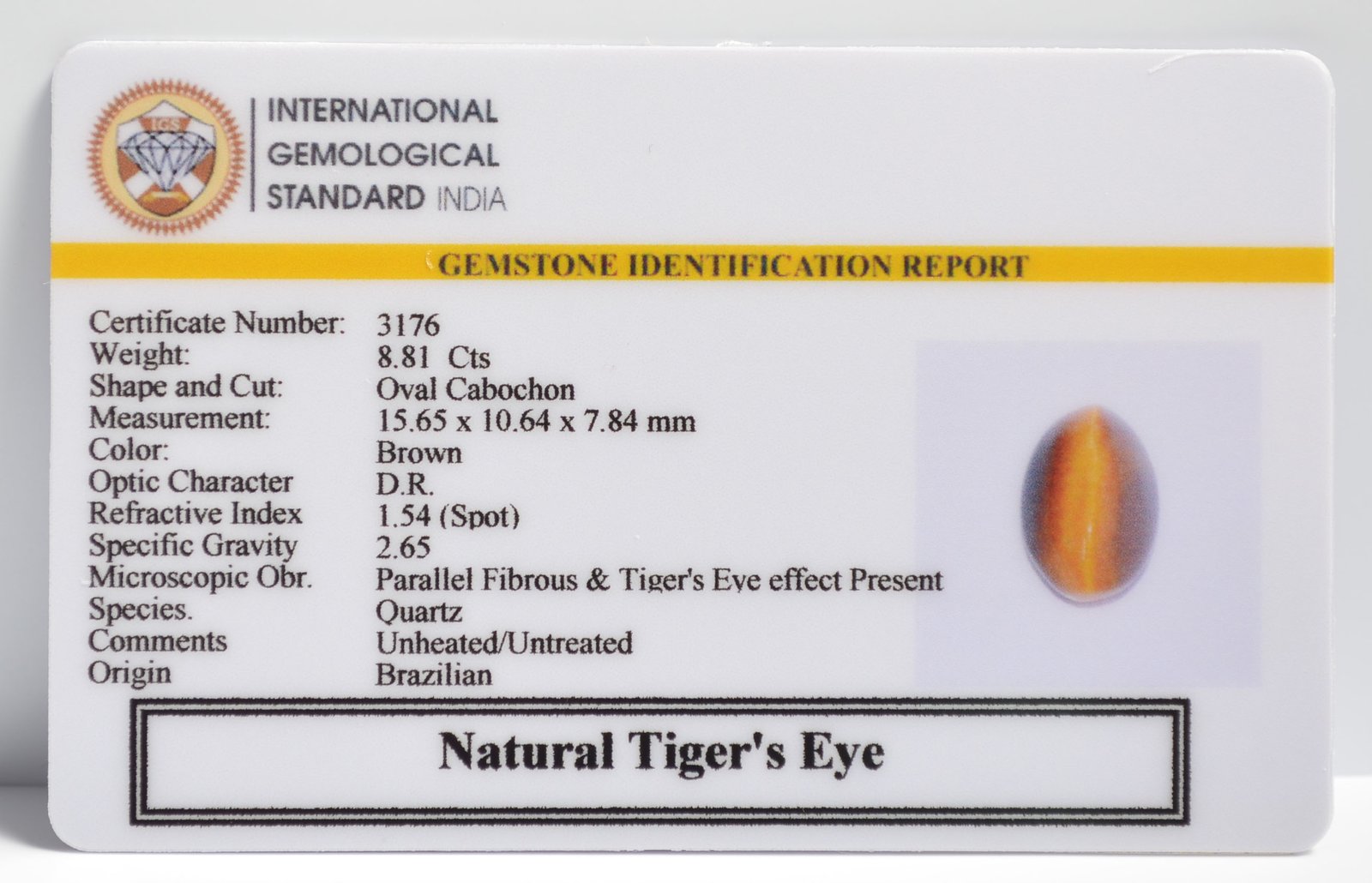 TGR130 2 1 TIGER'S EYE 8.81 Ct.